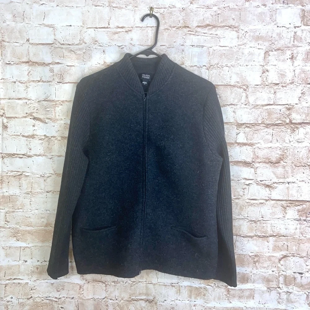 Eileen Fisher Gray Wool Bomber Jacket Size Medium - Picture 1 of 8
